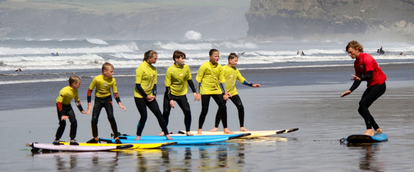 Surfing lesson on Newgale Beach, Pembrokeshire